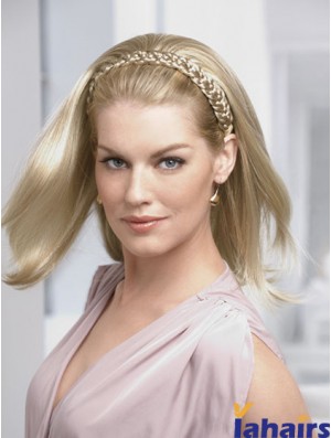 Shoulder Length Straight Blonde Ideal Synthetic Half Wigs