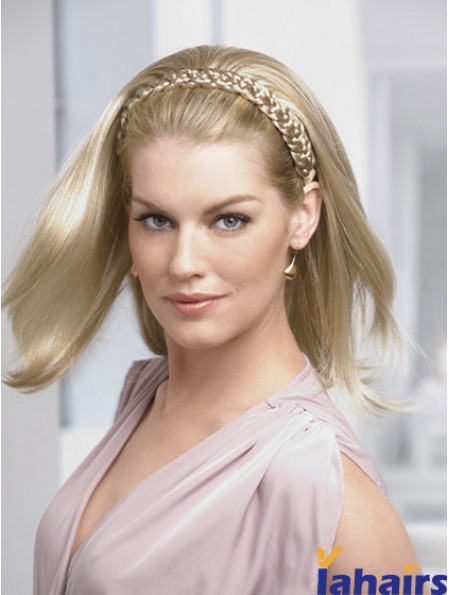 Shoulder Length Straight Blonde Ideal Synthetic Half Wigs