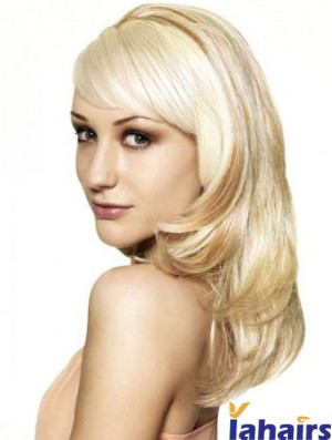 Blonde 16 inch Wavy Capless Synthetic Long 3/4 Wigs Cheap