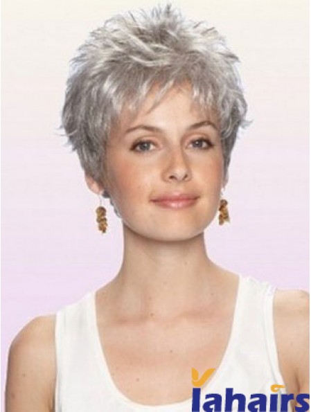 Cheap Grey Wigs With Capless Synthetic Cropped Length