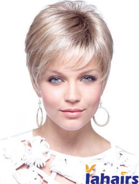 Blonde Cropped Straight Boycuts Capless Modern Ladies Wigs