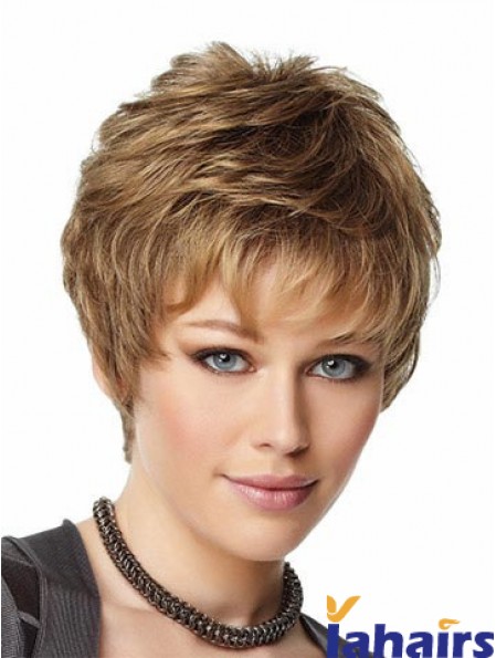 Blonde Wigs Boycuts Cropped Length Capless Synthetic Wavy Style