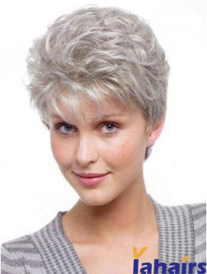 Grey Wavy Synthetic Wigs For Lady Short Style