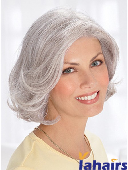 Grey Short Remy Human Hair Wavy Wigs