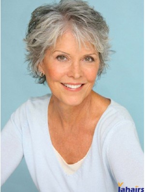 Short Grey Human Hair Wigs Short Length Straight