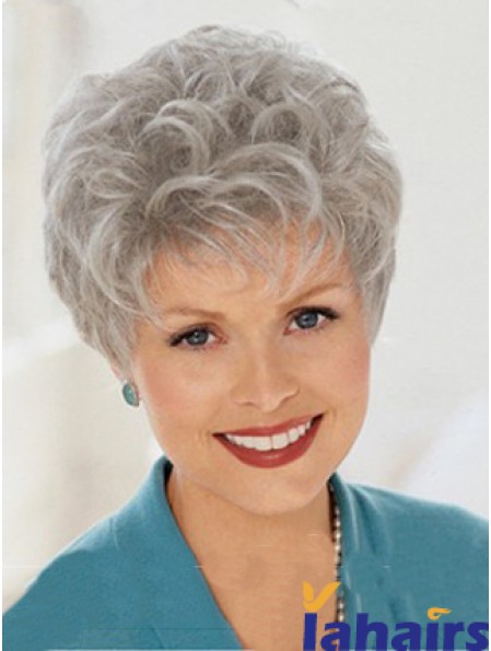 Grey Wavy Short Length Wigs With Capless