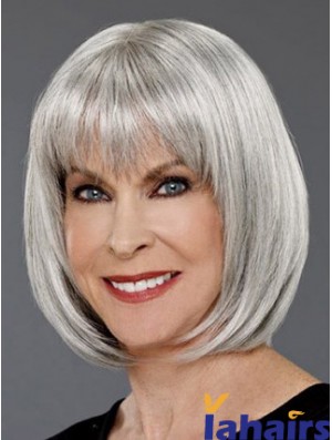 Straight Capless 12 inch Affordable Chin Length Grey Wigs