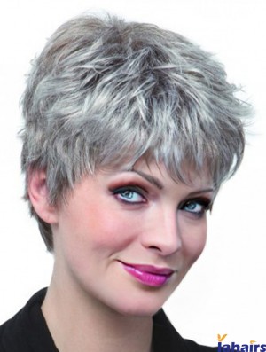 Synthetic Cropped Straight Capless Elderly Lady Wigs