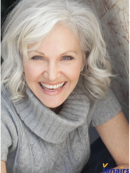 Grey Wigs Chin Length With Capless Wavy Style