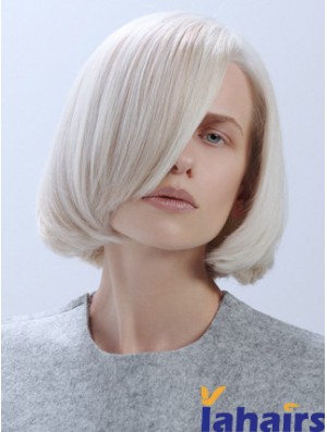 Chin Length Straight Lace Front Platinum Blonde Trendy Bob Wigs