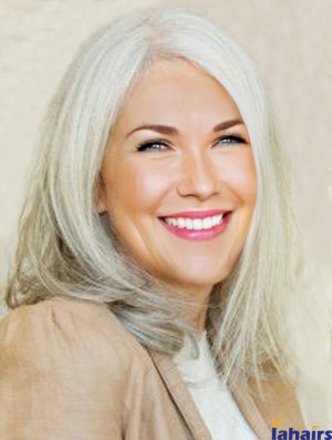 Straight Capless 16 inch Designed Shoulder Length Grey Wigs