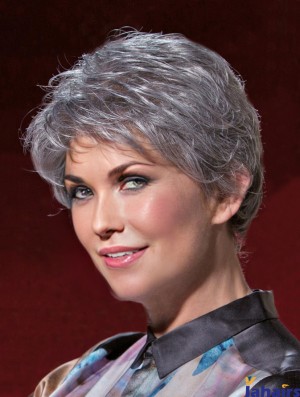 Ideal Short Wavy 100% Hand-tied Grey Wigs