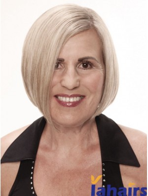 Remy Human Grey Short Straight Monofilament Platinum Blonde Wigs