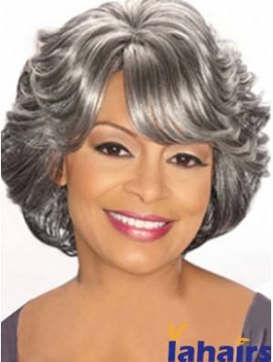 Capless Chin Length Grey Wavy Cheap Human Hair Wigs