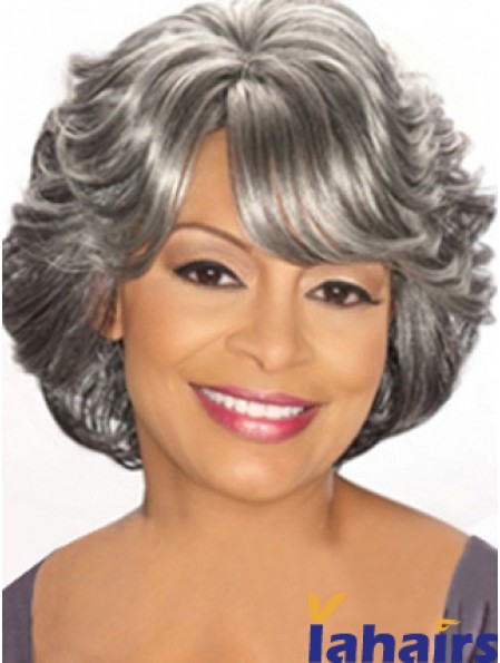 Capless Chin Length Grey Wavy Cheap Human Hair Wigs