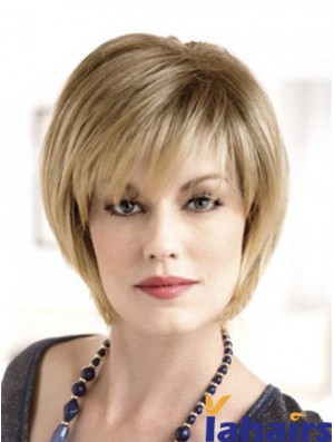 Lace Front Straight Layered Short 8 inch Top Human Hair Wigs