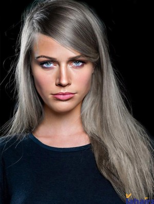 Fashion Long Straight 20 inch Synthetic Grey Wigs