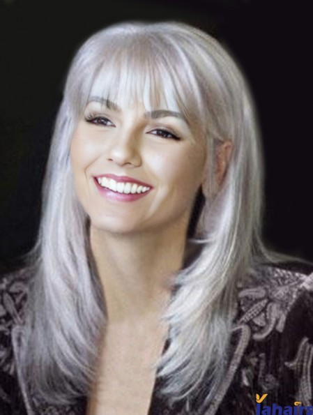 Incredible Long Straight 16 inch Synthetic Grey Wigs