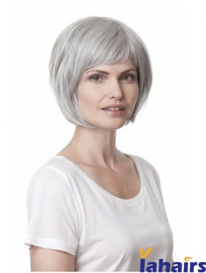 Synthetic Soft Chin Length Straight Grey Wigs