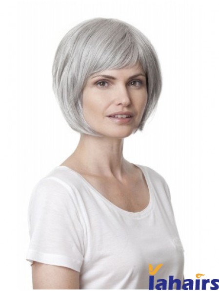 Synthetic Soft Chin Length Straight Grey Wigs