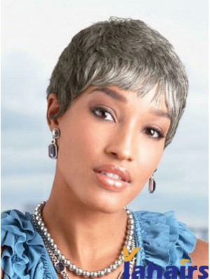 Ladies Grey Wigs Chin Length Straight Style Grey Cut