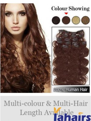 High Quality Auburn Wavy Remy Human Hair Clip In Hair Extensions