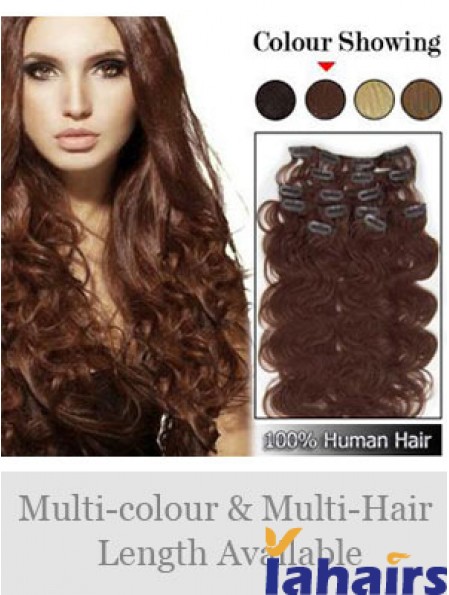 High Quality Auburn Wavy Remy Human Hair Clip In Hair Extensions