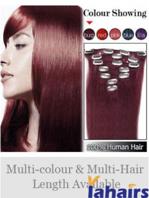 Sleek Red Straight Remy Human Hair Clip In Hair Extensions