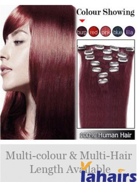 Sleek Red Straight Remy Human Hair Clip In Hair Extensions