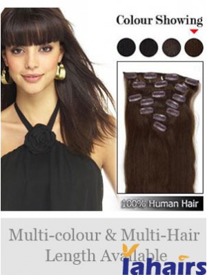 Flexibility Brown Straight Remy Human Hair Clip In Hair Extensions