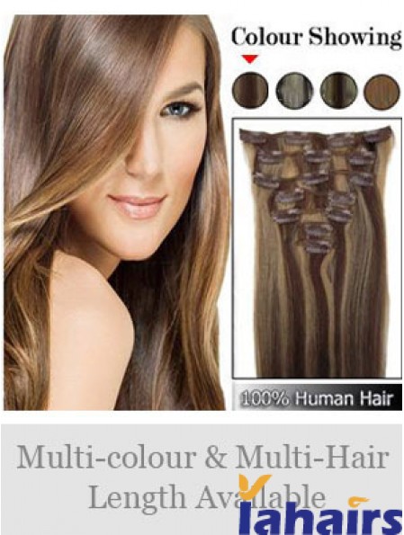 Beautiful Brown Straight Remy Human Hair Clip In Hair Extensions