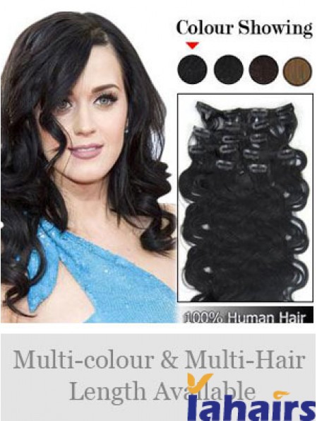 Online Black Wavy Remy Human Hair Clip In Hair Extensions