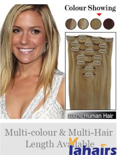 Durable Blonde Straight Remy Human Hair Clip In Hair Extensions