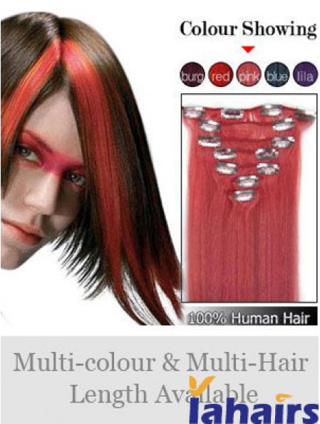 Comfortable Red Straight Remy Human Hair Clip In Hair Extensions