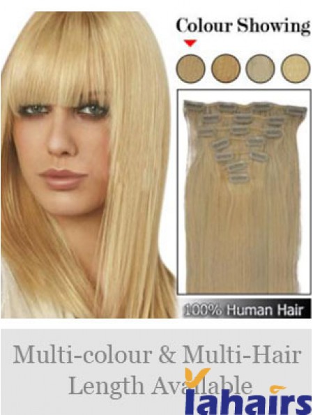 Trendy Blonde Straight Remy Human Hair Clip In Hair Extensions