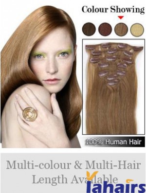 New Brown Straight Remy Human Hair Clip In Hair Extensions