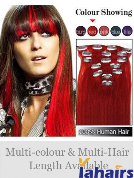 Top Red Straight Remy Human Hair Clip In Hair Extensions