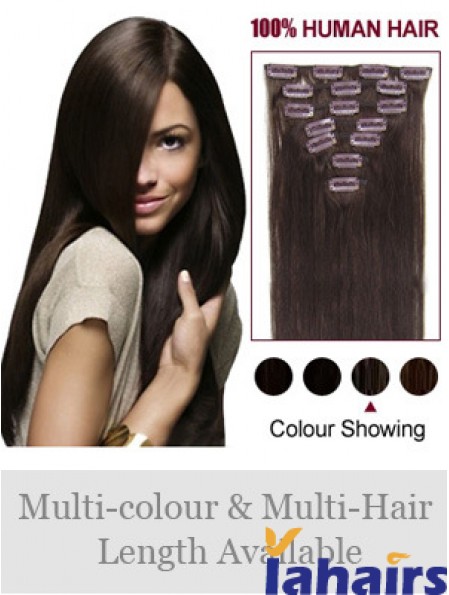 Clip In Human Hair Extensions Full Head Brown Color Straight Style