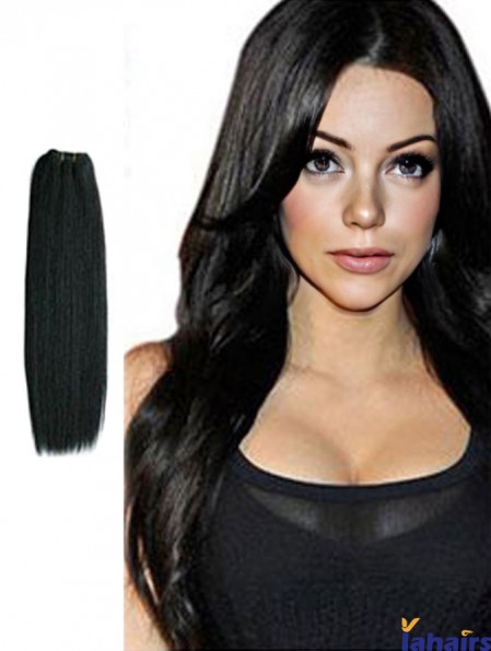 Straight Remy Human Hair Black Trendy Weft Extensions