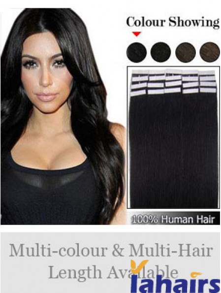 Black Straight Comfortable Remy Human Hair Tape In Hair Extensions