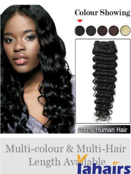 Wavy Remy Human Hair Black Designed Weft Extensions