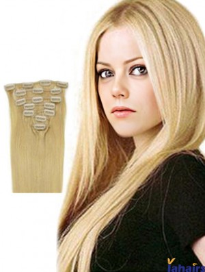 Clip In Hair Extensions Blonde Color Straight Style With Remy