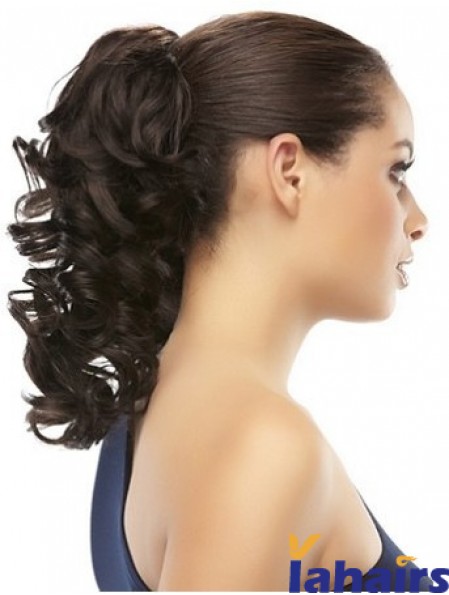 Clip On Ponytail Brown Color Curly Style With Synthetic