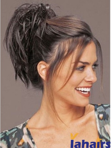 Clip On Hairpieces Short Hair With Synthetic Brown Color Straight Style