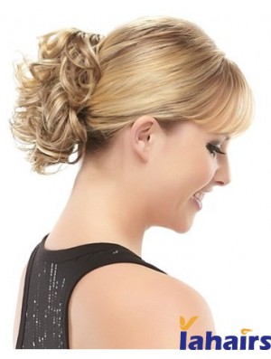 Blonde Clipin Hairpieces With Synthetic Short Length Curly Style