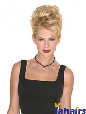 Hairpieces Clip On Blonde Color Short Length Curly Style