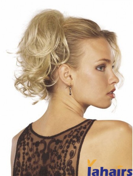 Cheap Clip In Hairpieces With Synthetic Blonde Color Wavy Style