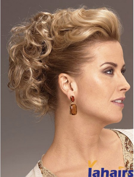 Clip On Hairpieces With Synthetic Blonde Color Short Length Curly Style