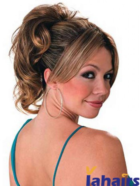 Ponytail Hair Extensions With Synthetic Wavy Style Brown Color